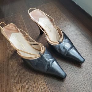 Chanel leather slingback shoes.
